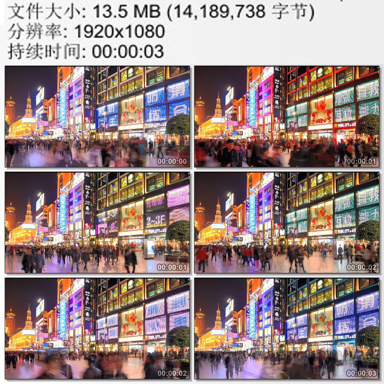 上海南京路步行街夜景 高清实拍视频素材