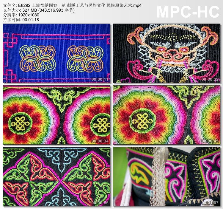 土族盘绣图案一览刺绣工艺与民族文化 民族服饰艺术 高清视频素材