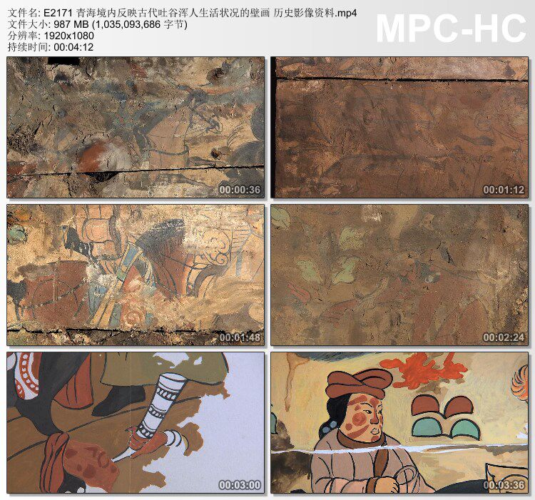 青海境内反映古代吐谷浑人生活状况壁画历史影像资料高清视频素材