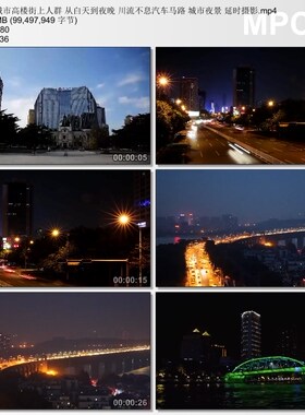 城市高楼街上人群从白天到夜晚汽车马路夜景延时摄影实拍视频素材