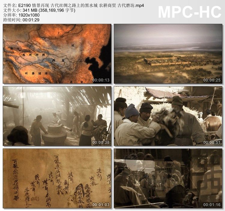 情景再现古代丝绸之路上黑水城 农耕商贸 古代磨坊 实拍视频素材