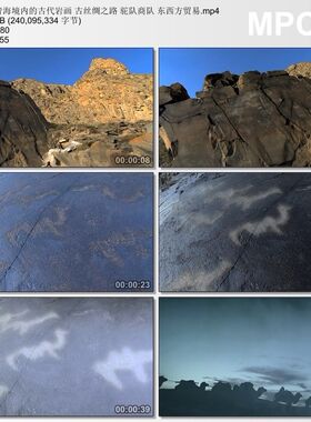 青海境内的古代岩画 古丝绸之路驼队商队东西方贸易 实拍视频素材