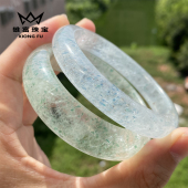 天然水晶绿云母大花瓣蓝精灵绿草莓晶手镯女款 窄条实物实拍现货
