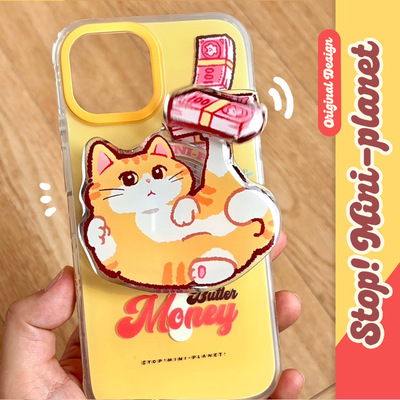别动小行星顶钱猫磁吸手机壳带支架原创适用iPhone16promax苹果15新款趣味14个性13小众设计高级可爱保护套