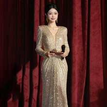 金色晚礼服法式高端新娘敬酒服女声乐艺考主持人宴会成人礼连衣裙