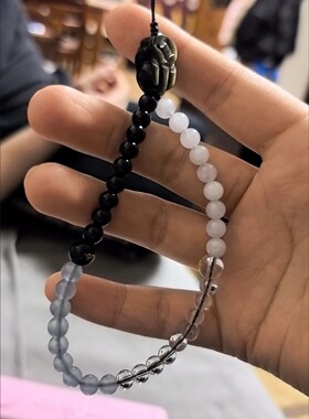 貔貅纳金五行喜补缺水木女款0.6mm防摔手机链水晶海蓝宝黑臻巧