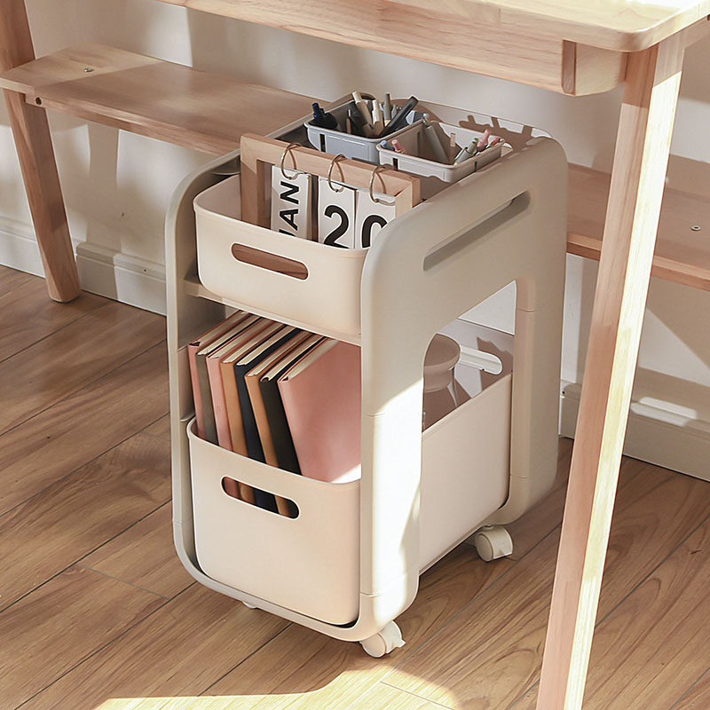 百露办公室桌面工位日式桌下置物架书本带轮可移动储物架收纳推车