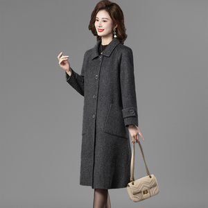 双面羊绒大衣女长款春秋时尚中老年妈妈装宽松加肥大码羊毛呢外套