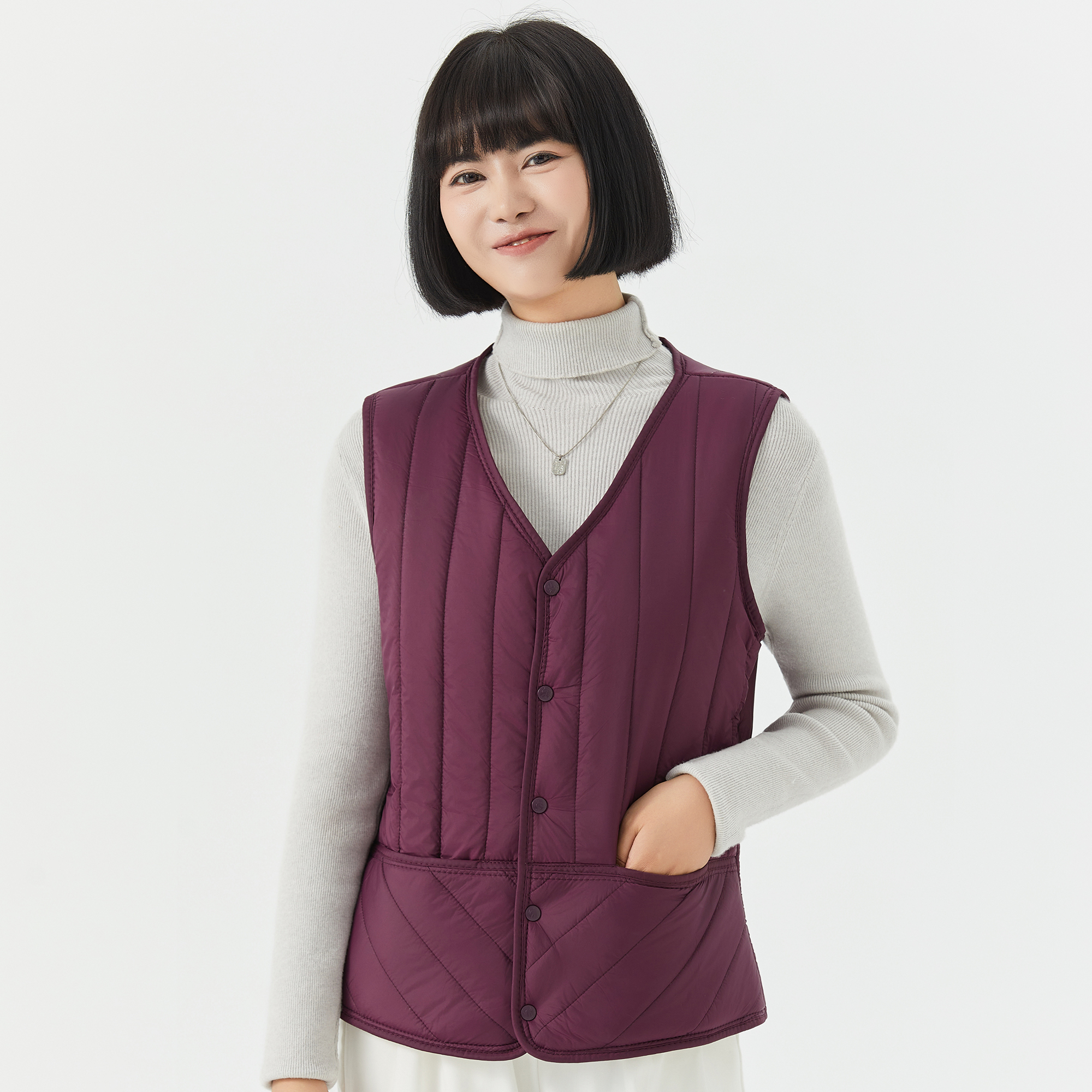 羽绒棉马甲女短款初秋新款修身轻薄保暖内穿背心配大衣V领棉内胆