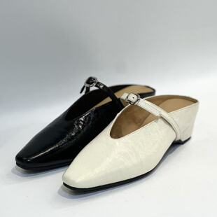 26年早春厚底简约新款 26C359 包头V型油蜡牛皮拖鞋 米公子