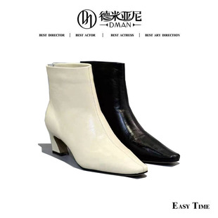 小米自留低跟后拉链油蜡胎牛皮短靴 25D314 米公子