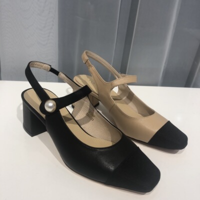 YGX21X056   21年春夏新羊皮方头粗跟女鞋