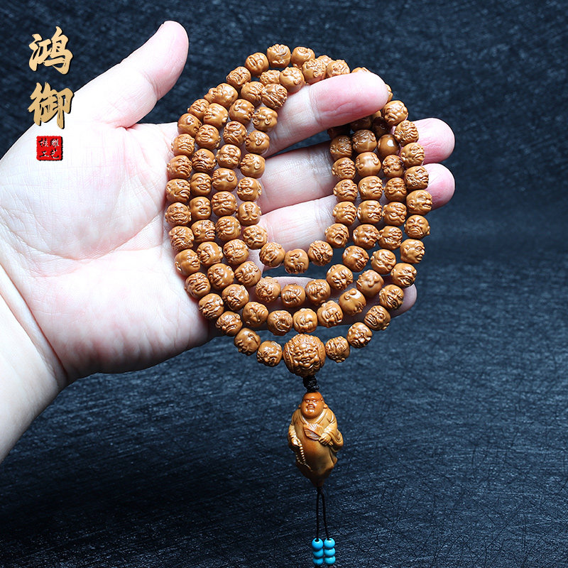猴头核桃手工雕刻小籽108罗汉长串核雕文玩十八罗汉脖挂项链把件