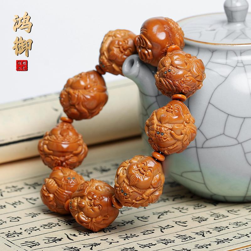 橄榄核财神爷手串手工雕刻大籽八大财神核雕文玩龙财神手把件男女
