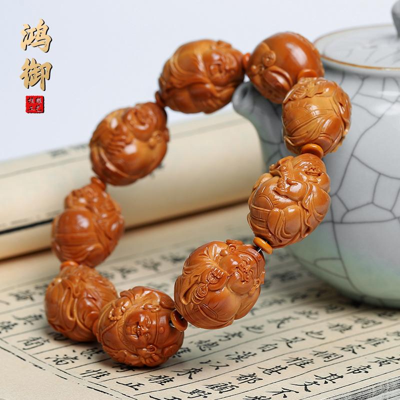 橄榄核手串八宝财神22大籽文玩核雕把件手工雕刻八方来财手链男女