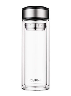 ONEISALL双层真空耐热玻璃带茶漏保温杯水杯茶杯500ml现货