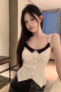 新款 外穿小衫 吊带背心女夏季 短款 百搭上衣 气质修身 开叉冰丝针织衫