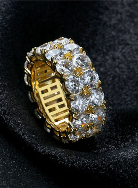 欧美嘻哈饰品双排锆石戒指潮牌个