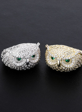 欧美猫头鹰宝石真金电镀戒指个性