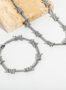 欧美嘻哈保色铁丝荆棘链项链男士