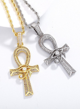 嘻哈荷鲁斯之眼安赫十字吊坠铜锆