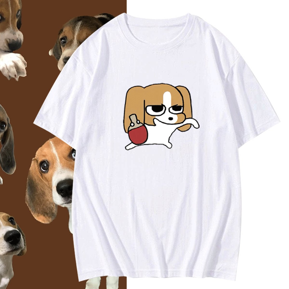 比格小狗卡通可爱印花男女情侣2025新款可定制夏纯棉休闲短袖T恤