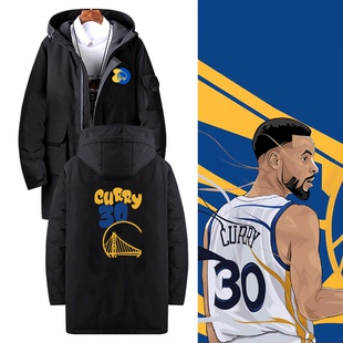 勇士库里30号美式篮球运动男情侣可定制中长款保暖连帽外套羽绒服