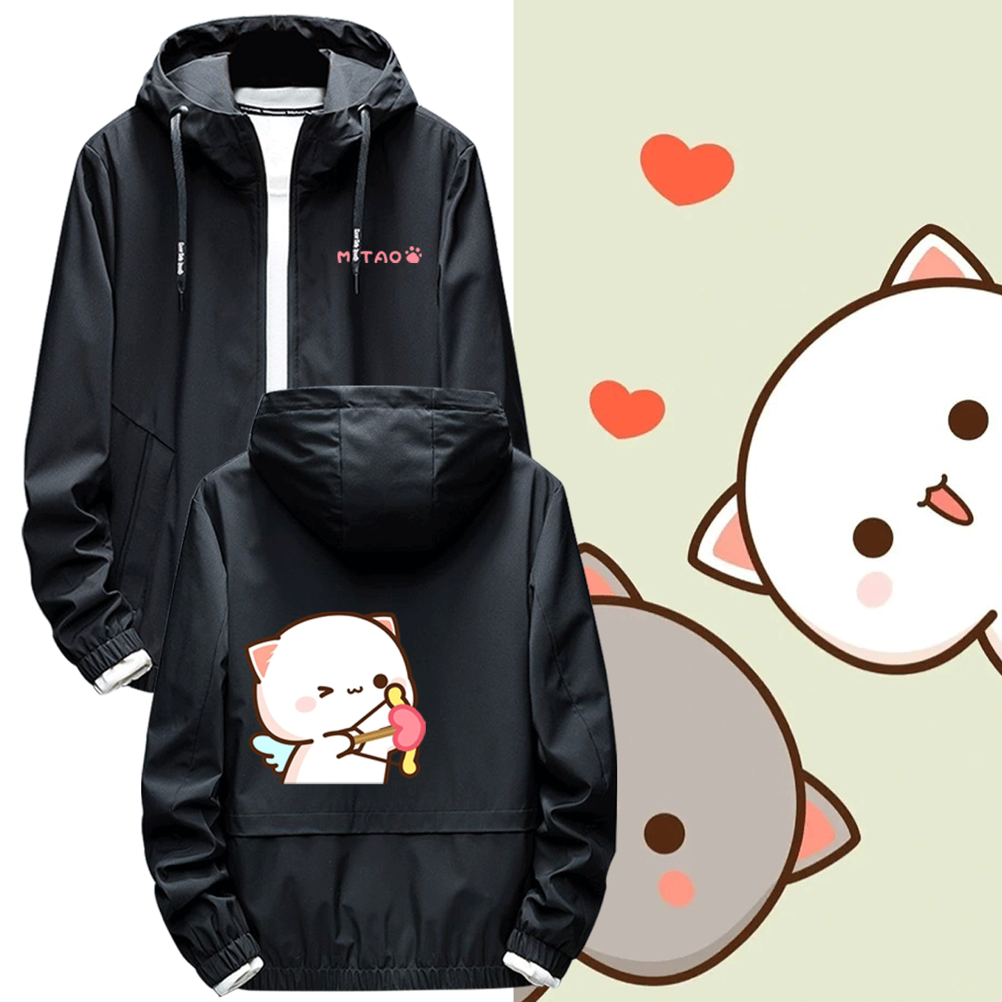 男女情侣秋冬可定制连帽开衫夹克外套保暖蜜桃猫卡通可爱周边动画