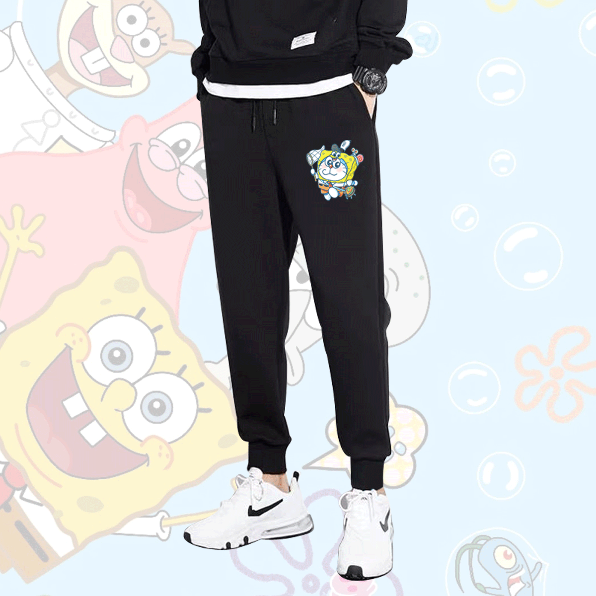 海绵宝宝章鱼哥派大星卡通哆啦梦联名夏季男休闲款运动卫裤长裤子
