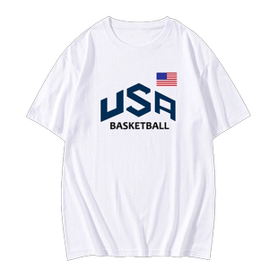 USA美国国家队篮球训练服国旗乔丹科比欧文休闲夏季短袖纯棉T恤衫