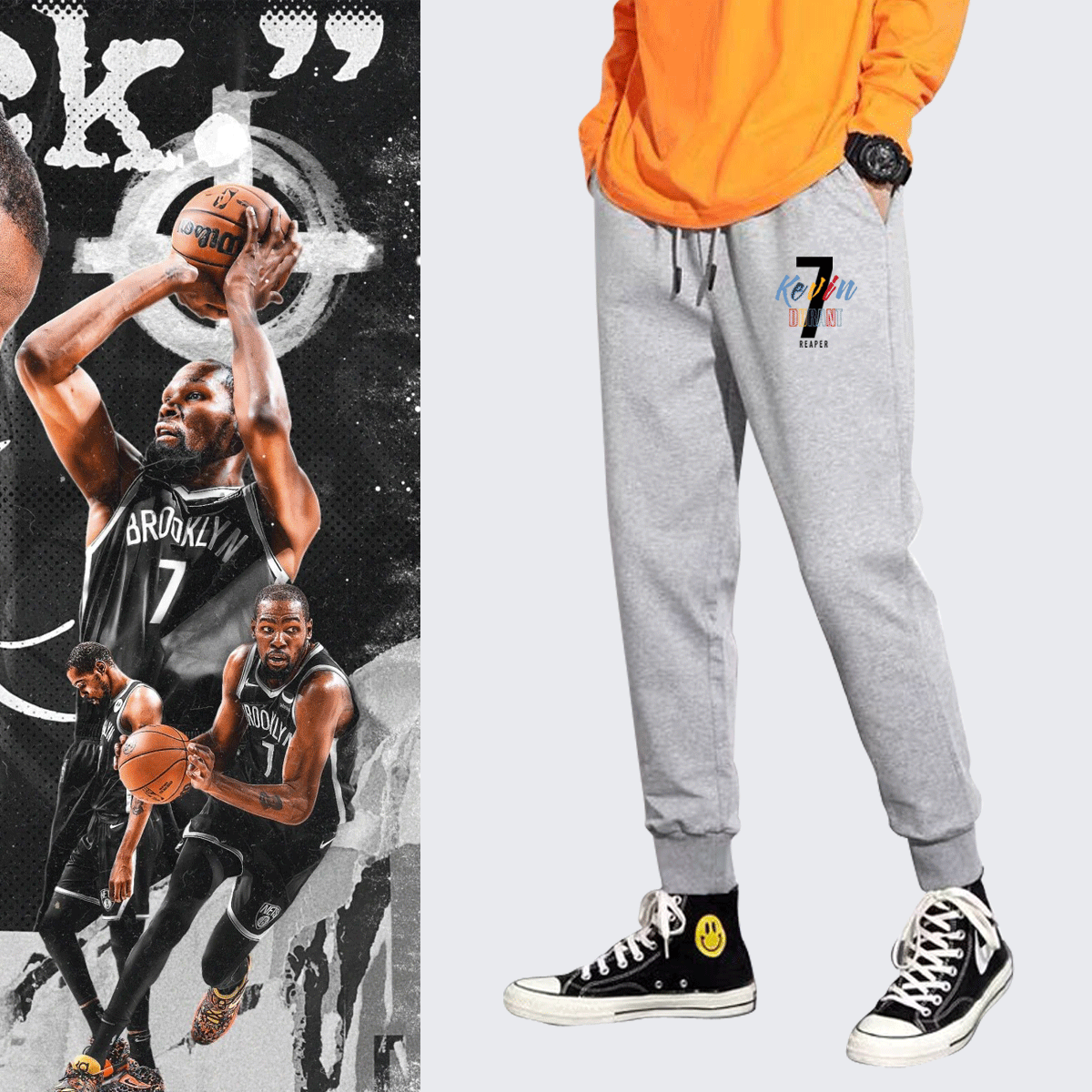 布鲁克林篮网杜兰特哈登欧文运动秋冬训练男女情侣可定制休闲长裤