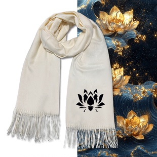 国潮中国传统纹样个性国风蓝莲纹男女情侣可定制披肩围脖保暖围巾