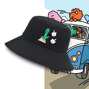 男女定制渔夫帽盆帽遮阳恶搞布拉吉奥卡通JOGUMAN韩国绿色小恐龙