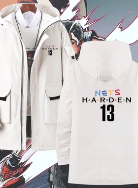 nets篮网训练哈登杜兰特欧文男女情侣同款可定制休闲中长款羽绒服