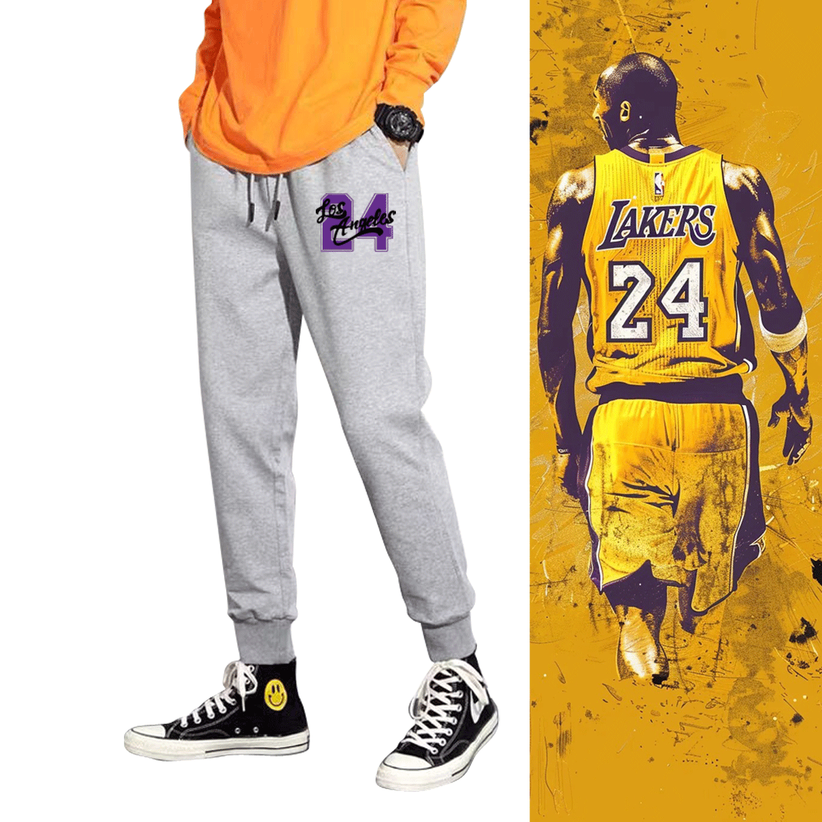 纪念黑曼巴科比篮球运动保暖湖人队Kobe24号8号定制休闲运动长裤