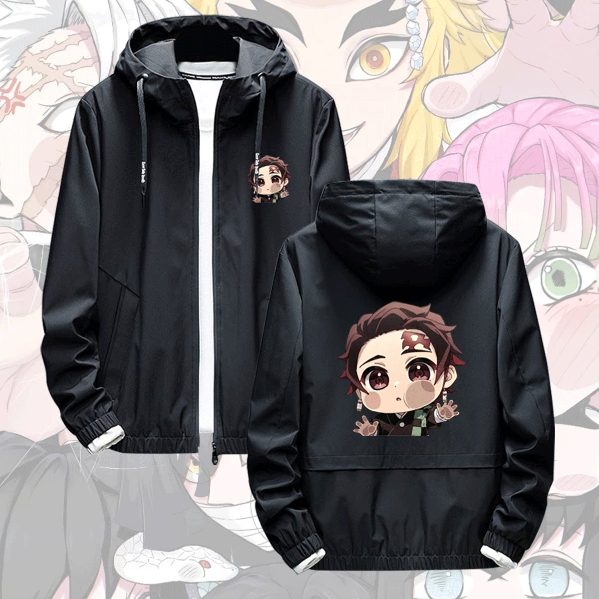 联名鬼灭之刃动漫周边男女情侣学生青少年休闲定制连帽夹克服外套