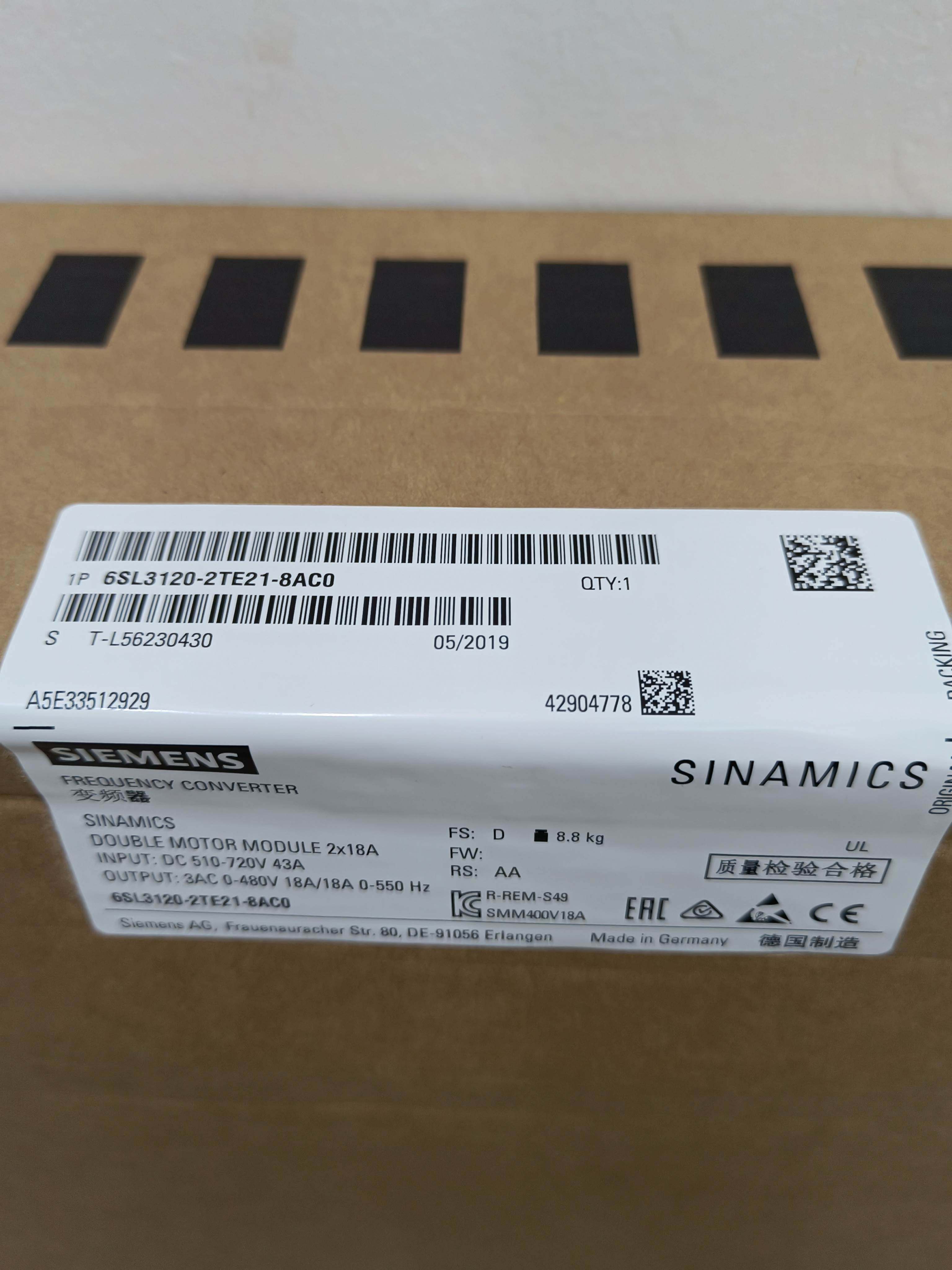 全新原装现货西门子s120单轴18a伺服变频器6sl3120-1te21-8aa3