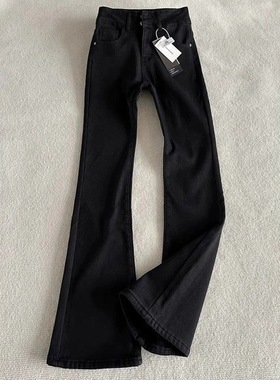 加绒黑色柳叶弯刀微喇牛仔裤男款美式高街vibe修身显高显瘦直筒裤