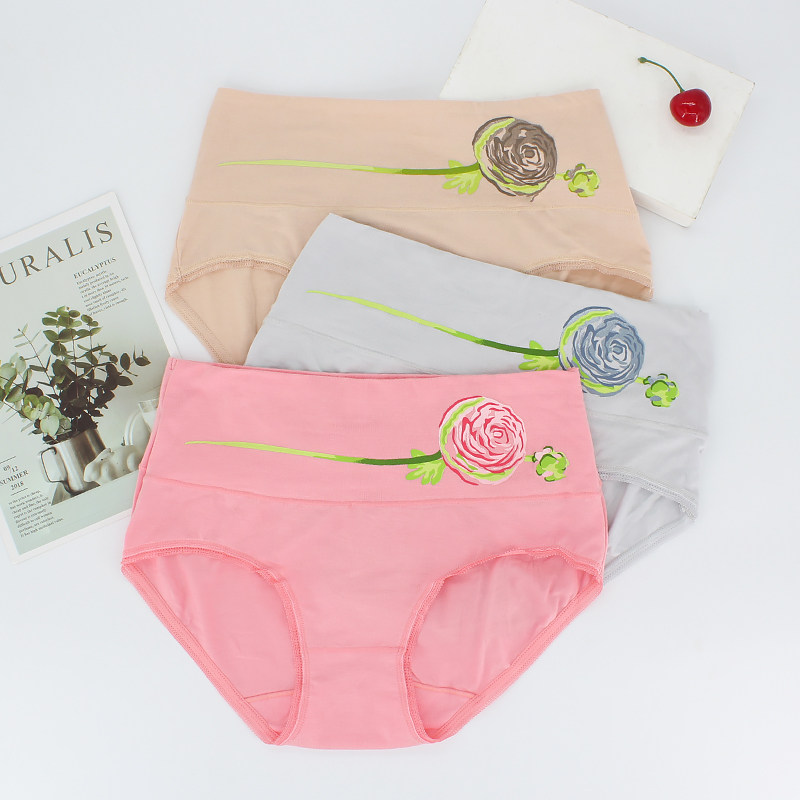 内裤女中高腰小码宽腰微收腹莫代尔蕾丝边印花黛丝少女三角女裤头