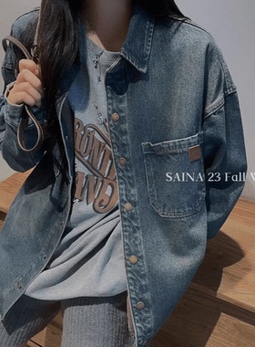 SAINA正品做旧加厚秋季新款衬衫时尚潮流港风宽松韩版休闲外套