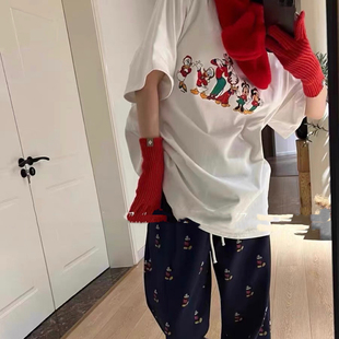 T恤 米奇印花加厚打底白色男友风慵懒宽松短袖 夏季 新圆领套头韩版