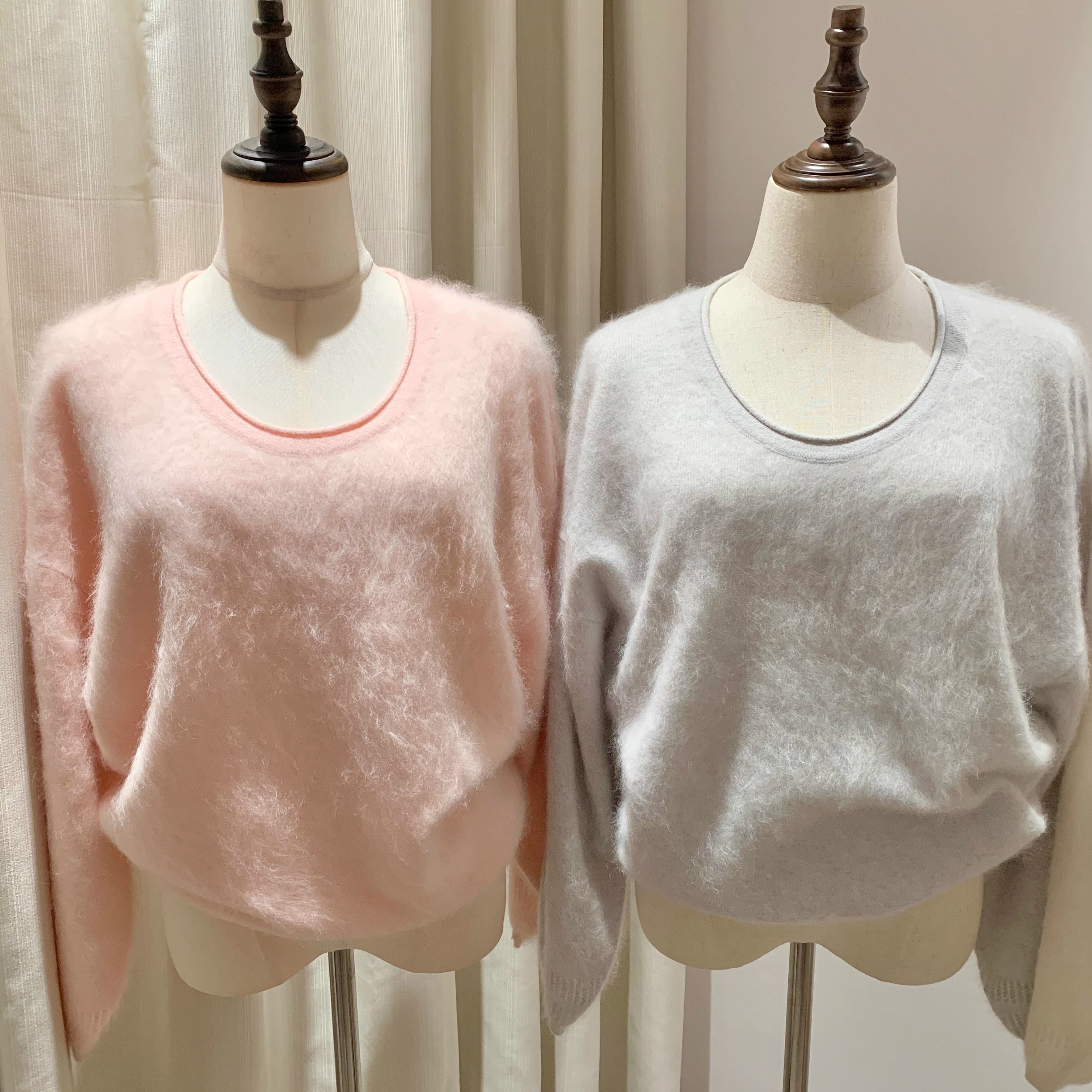 slouchy sweaters拉毛羊绒羊毛针织套头U领毛衣上衣