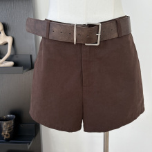 Hellooo Eat 美式复古显瘦休闲短裤2025夏季通勤百搭棕色直筒裤女