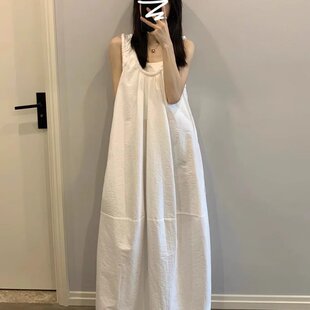 海边度假法式 白色无袖 2025新款 背心连衣裙子女装 初恋气质长裙 夏季