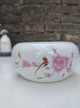 超值特色 景德镇陶瓷 水点桃花笔洗烟缸棋缸 书房茶几烟灰缸摆件