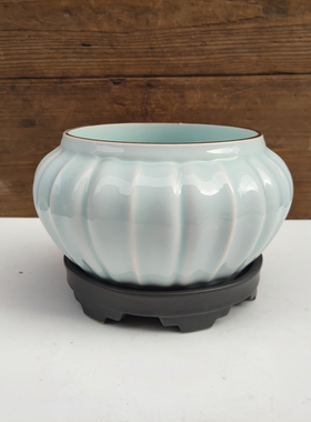 景德镇黑色白色花盆花器 南瓜造型高温陶瓷影青釉颜色釉种花盆