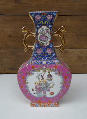 仿古陶瓷花瓶 仿清乾隆雍正珐琅彩客厅桌面古典摆设 粉彩花鸟赏瓶