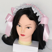 复古蕾丝新娘头饰白色粉色蝴蝶结花环发饰