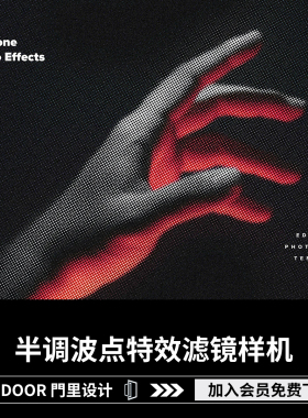 潮流复古网眼Halftone半调圆波点颗粒图片照片特效处理PS样机素材