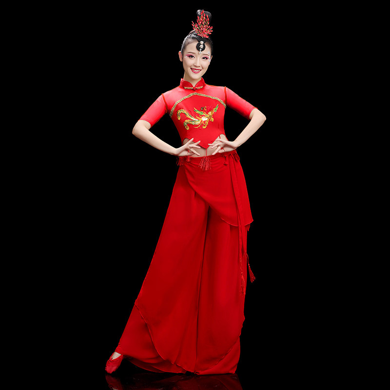 古典舞蹈服女新款显瘦秧歌服映山红腰鼓广场舞中国风伞舞演出服装